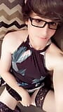 Nerdy Femboy in Glasses Lifts Dress To Play snapshot 1