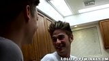 Lollipop loving twink spitroast fucked in threeway snapshot 2