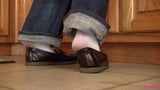 Caroline shoeplay Sperry while doing dishes PREVIEW snapshot 2
