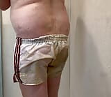 Showering in my sexy old adidas white Liverpool nylon football shorts from the 80’s snapshot 2