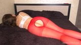 Amateur Stepsister wearing Red Pantyhose cowgril snapshot 3