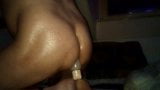 Boy in chastity fucks dildo. snapshot 11