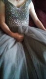 Girl's gray ball gown prom dress makes my cum fly snapshot 3