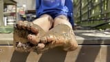 Muddy Soles - playing with mud between my toes in my back garden snapshot 7