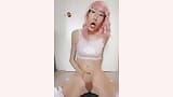 Asian Skinny Sissy Girl in pink playing with dildo snapshot 13