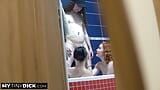 Shower time for this lucky small dick guy and his two girl friends snapshot 12