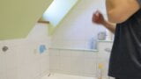 The football player with a perfect dick takes a shower after a workout. snapshot 1