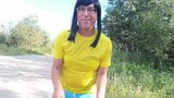 Russian sissy faggot walking outdoor in blu shorts snapshot 1