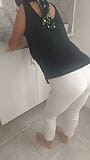 Turkish woman in white tights, thin stockings, hijab snapshot 2