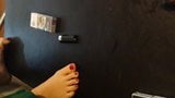 gf’s feet teasing next to friends, feet play with her sexy toes snapshot 9