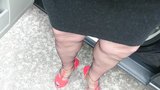 Outside in nylons and high heels snapshot 7