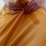 Masturbating and Peeing with Gold Satin Long Nightgown snapshot 10