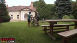 Anal fucking outdoors on the picnic table with Tiffany Doll snapshot 1