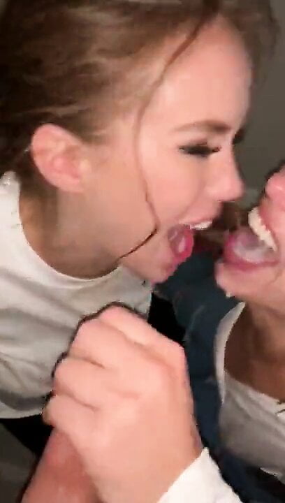 Lucky tinder date with 2 sluts, sucking big cock and facial