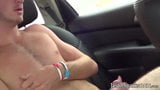 Amateur young gay jerking off his wood hard dick in the car snapshot 11