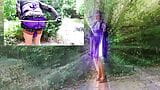 Éjaculation sur une robe en satin violet snapshot 2