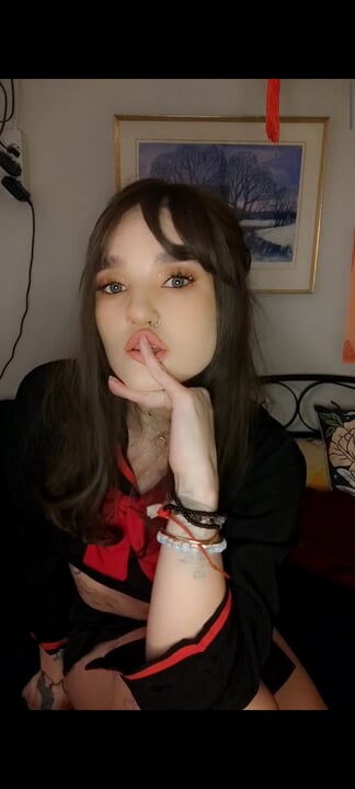 School girl in a little uniform teasing you and playing with her pussy and tasting herself