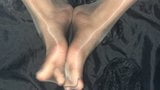 Slippery shiny nyloned Cock and pretty painted hosed toes snapshot 8