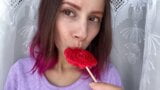 Naughty stepsister sucks a lollipop and shows her long hot sexy tongue snapshot 8