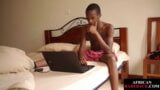 Inked Nubian twink oils up his uncut dick before jerking snapshot 1