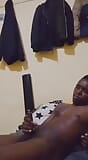 Black tattooed twink fucker shows his big gun and wank snapshot 8