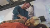 Massaged inked transbabe teasing masseur with BJ snapshot 4