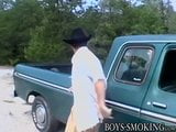 Young chain smoker Jeremiah Johnson and his buddies jerk off snapshot 1