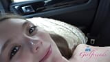 Car sex and naughty ride with Mira Monroe amateur in back seat blowjob filmed POV snapshot 5