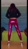 Pink metallic stretch pants tease snapshot 2