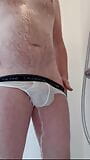 Taking a shower in my white panties and wanking my big ginger cock snapshot 4