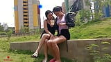 Пара сводных сестер оказывается возбужденной в уличном парке и решают заняться лесбийским сексом snapshot 2