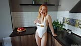 Petite housewife lets her tall lover fuck her ass and pussy in the kitchen snapshot 1