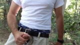 Public jerking in the woods and cumming. Shirtless Verbal snapshot 4