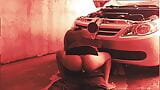 camera in the garage films naughty woman sitting on the mechanic's dick! snapshot 11
