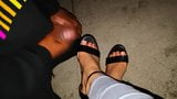 Black pervert cumming on sexy feet in black sandal in public snapshot 8