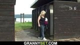 Busty old blonde granny takes cock in the changing room snapshot 2