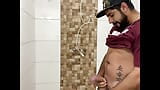 Squirting cum, bearded in a cap alone in the bathroom having fun in the handjob until cumming a lot - Rodrik Dick snapshot 4