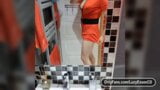 POV wanking my big T-Girl cock in orange dress snapshot 2