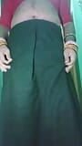 Indian Gay Crossdresser Gaurisissy in Green Saree Pressing Her Big Boobs and Fingering in Her Ass snapshot 10