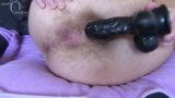 Hairy Ftm pussy side fuck on a big black dildo snapshot 9