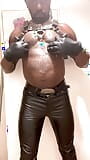 Black Mature Muscle in Leather Fetish Nipple Workout snapshot 3