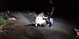 Leashed submissive wife pee on the road snapshot 5