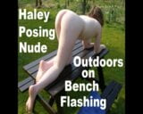 Esposa nua ao ar livre no banco piscando snapshot 1
