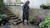 Sext Tranny outside wanking in PVC rain coat and mini skirt snapshot 4