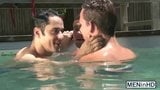 Three hot guys enjoying poolside threesome fucking snapshot 2