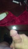 Cumming on my mom in laws red Bali bra and her glasses snapshot 2