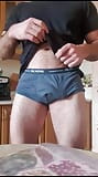 Handsome muscular hairy guy jerks off his huge dick at home snapshot 3