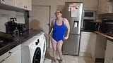 wife dancing sexy blue in swimsuit and sneakers snapshot 4