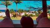 I empty my big eggs against the palm trees. Masturbation snapshot 9