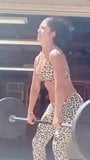 WWE - Bayley in leopard print, weight lifting slow motion snapshot 2